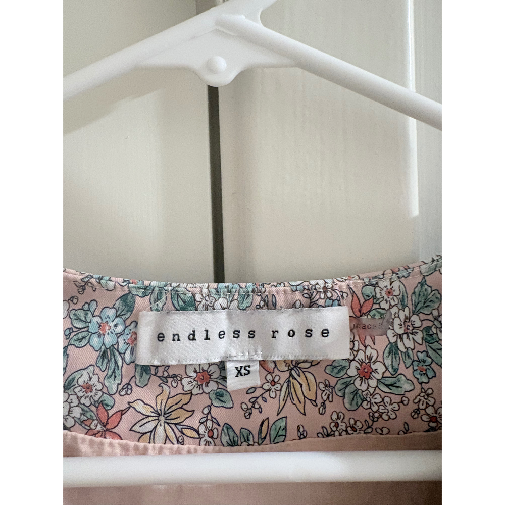 Endless Rose Pink Floral Puff Sleeve V-Neck Crop Top - Picture 2 of 4